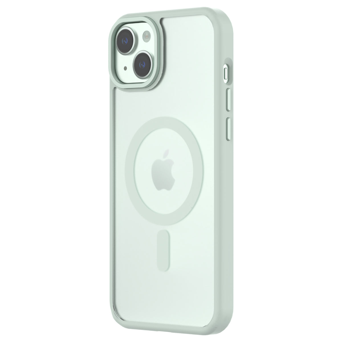 Hybrid Soft + Snap - Apple iPhone 15 Plus Case MagSafe Compatible - Clear Green, Angled Rear View Frosted  Back with Phone