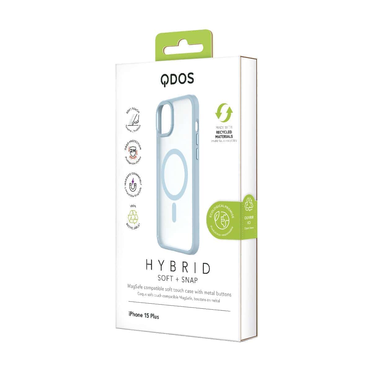 Hybrid Soft + Snap - Apple iPhone 15 Plus Case MagSafe Compatible - Clear Blue, showcasing product packaging in white