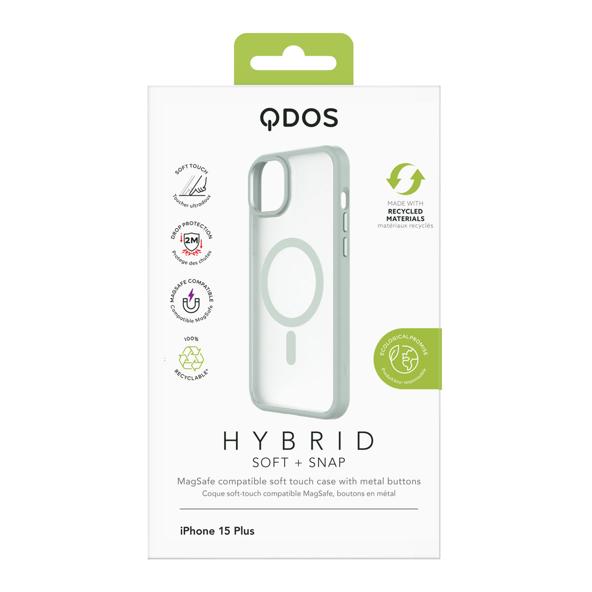 Hybrid Soft + Snap - Apple iPhone 15 Plus Case MagSafe Compatible - Clear Green, showcasing product packaging in white