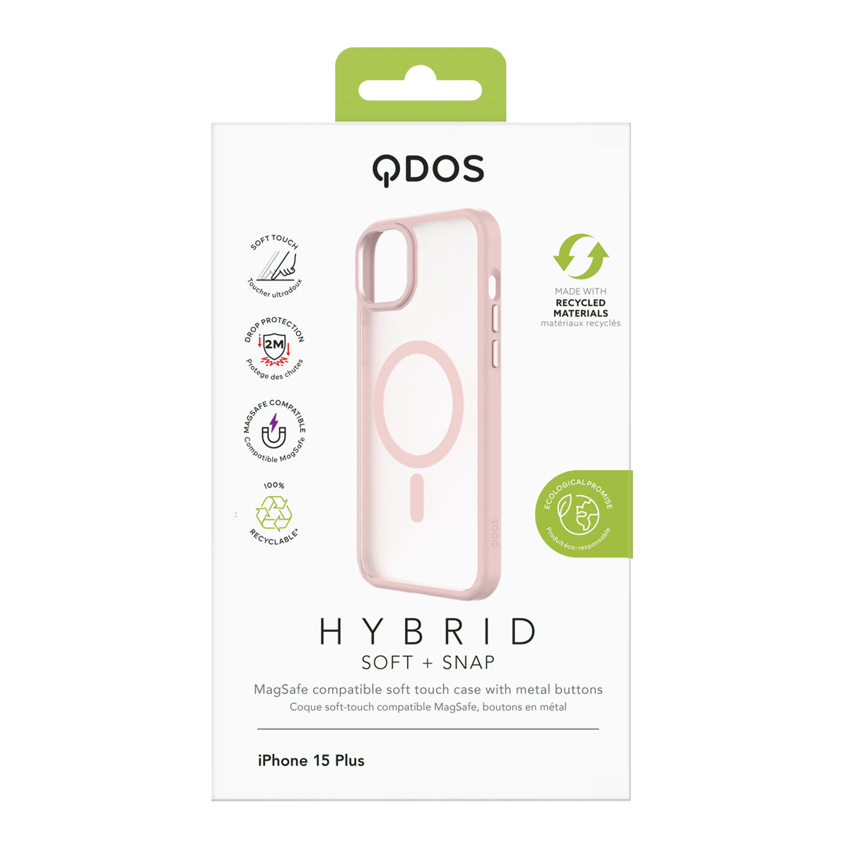 Hybrid Soft + Snap - Apple iPhone 15 Plus Case MagSafe Compatible - Clear Pink, showcasing product packaging in white