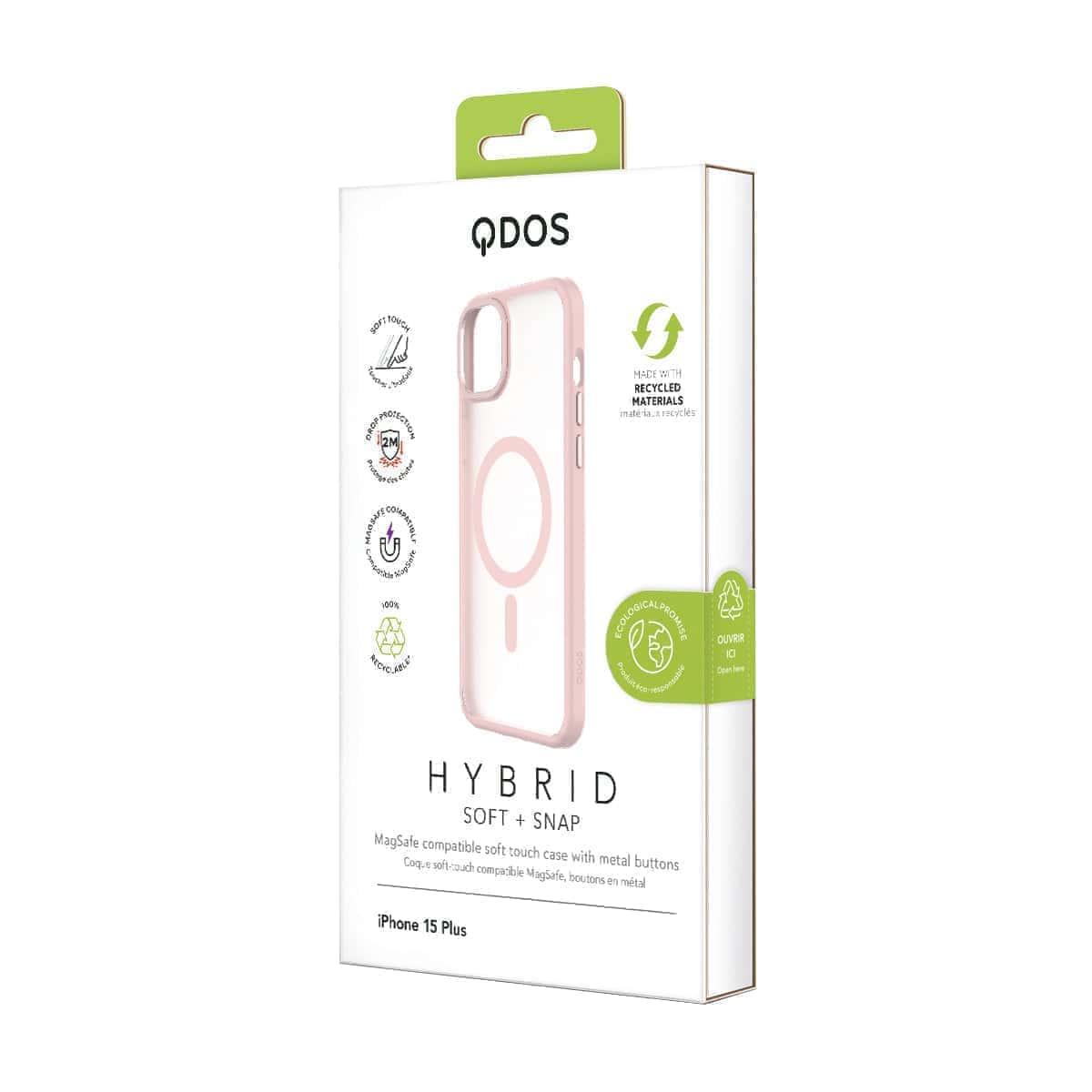 Hybrid Soft + Snap - Apple iPhone 15 Plus Case MagSafe Compatible - Clear Pink, showcasing product packaging in white