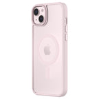 Hybrid Soft + Snap - Apple iPhone 15 Plus Case MagSafe Compatible - Clear Pink, Angled Rear View Frosted  Back with Phone