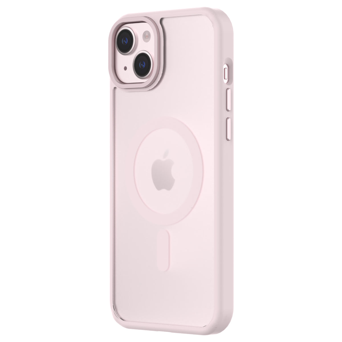 Hybrid Soft + Snap - Apple iPhone 15 Plus Case MagSafe Compatible - Clear Pink, Angled Rear View Frosted  Back with Phone