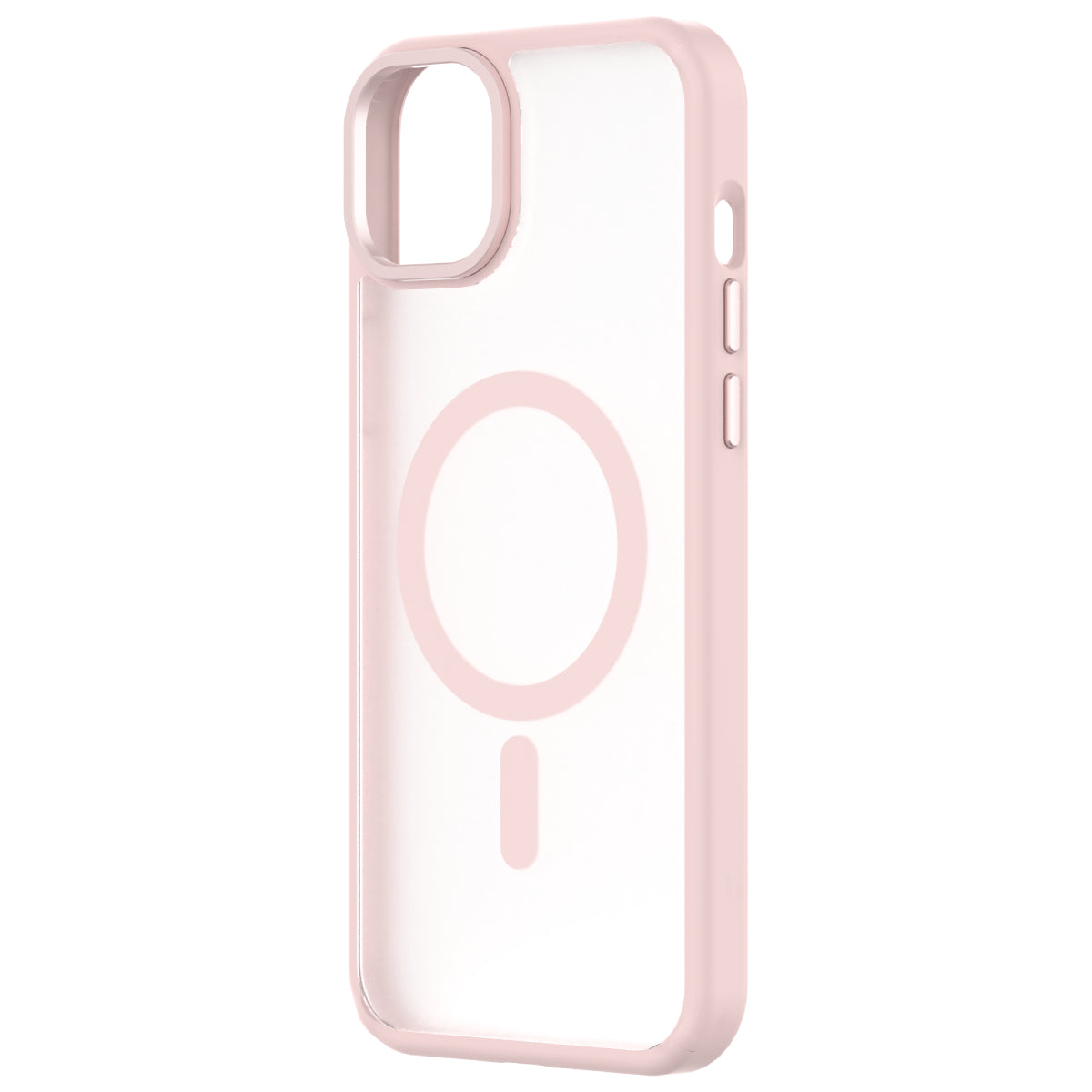 Hybrid Soft + Snap - Apple iPhone 15 Plus Case MagSafe Compatible - Clear Pink, Angled Rear View Frosted  Back Without Phone