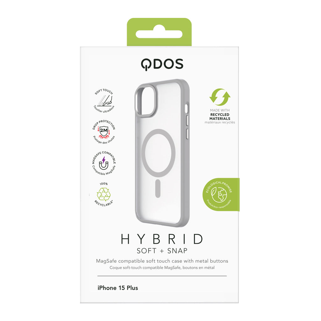 Hybrid Soft + Snap - Apple iPhone 15 Plus Case MagSafe Compatible - Clear Grey, showcasing product packaging in white
