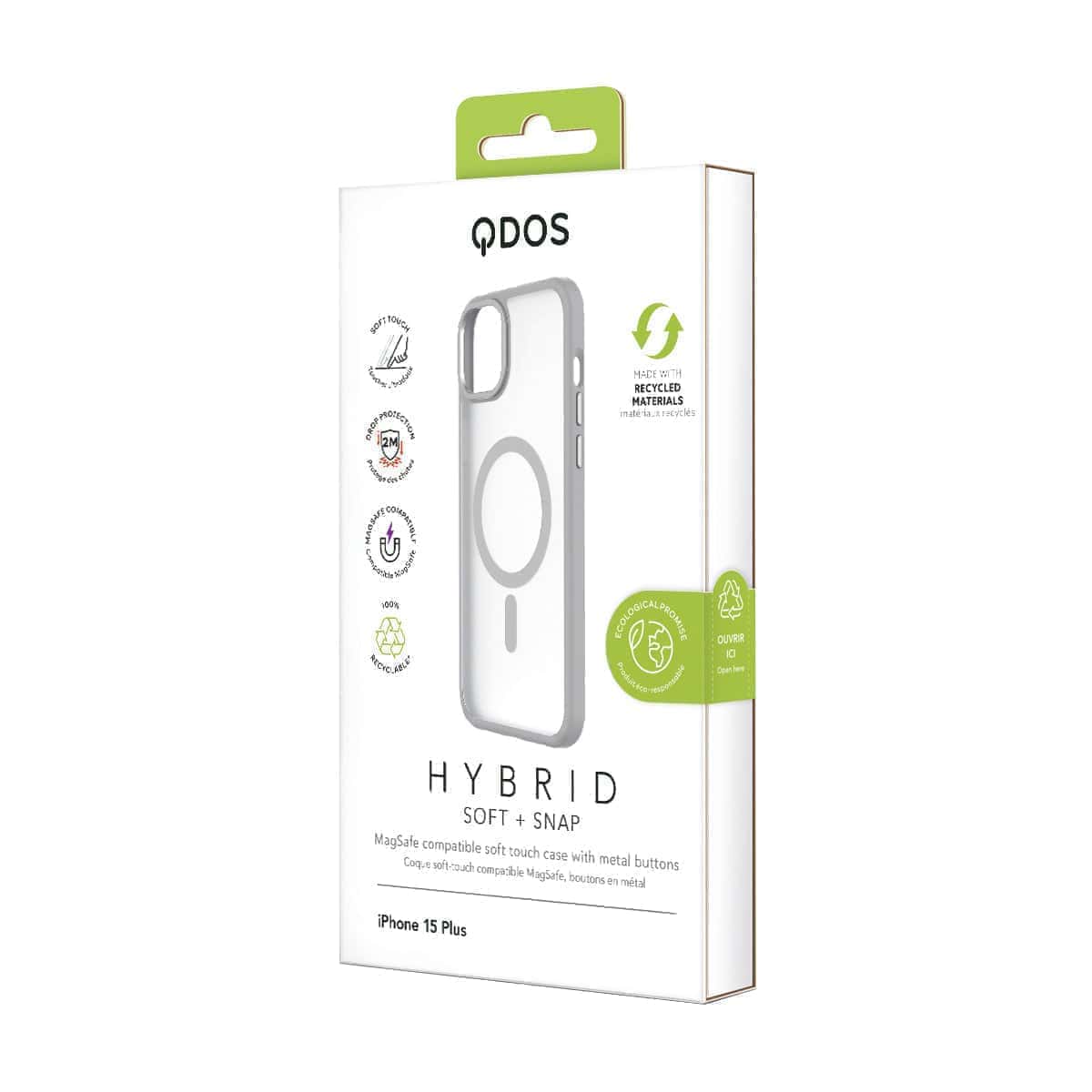 Hybrid Soft + Snap - Apple iPhone 15 Plus Case MagSafe Compatible - Clear Grey, showcasing product packaging in white