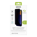OptiGuard Eco Glass Privacy - Apple iPhone 15 Pro Max Screen Protector - Privacy Black, showcasing product packaging in white