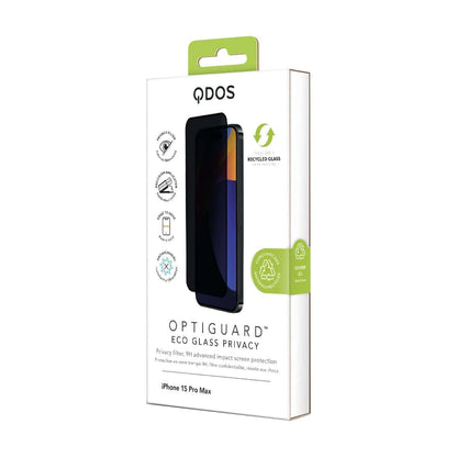 OptiGuard Eco Glass Privacy - Apple iPhone 15 Pro Max Screen Protector - Privacy Black, showcasing product packaging in white