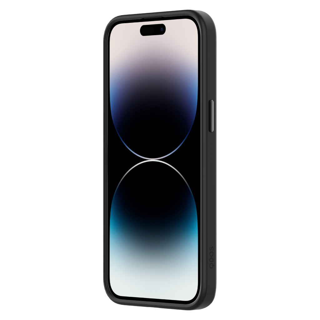 Hybrid Soft + Snap - Apple iPhone 15 Pro Max Case MagSafe Compatible - ClearBlack Titanium, Angled Front View with Phone and Screen Display On