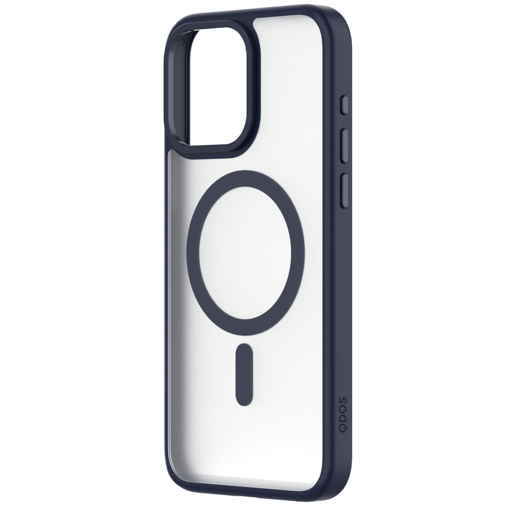 Hybrid Soft + Snap - Apple iPhone 15 Pro Max Case MagSafe Compatible - Clear Blue Titanium, Angled Rear View Frosted  Back Without Phone