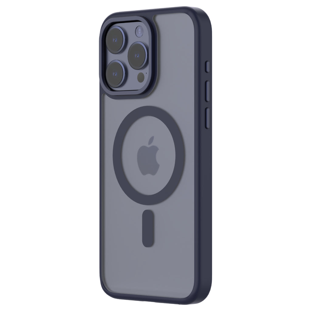Hybrid Soft + Snap - Apple iPhone 15 Pro Max Case MagSafe Compatible - Clear Blue Titanium, Angled Rear View Frosted  Back with Phone