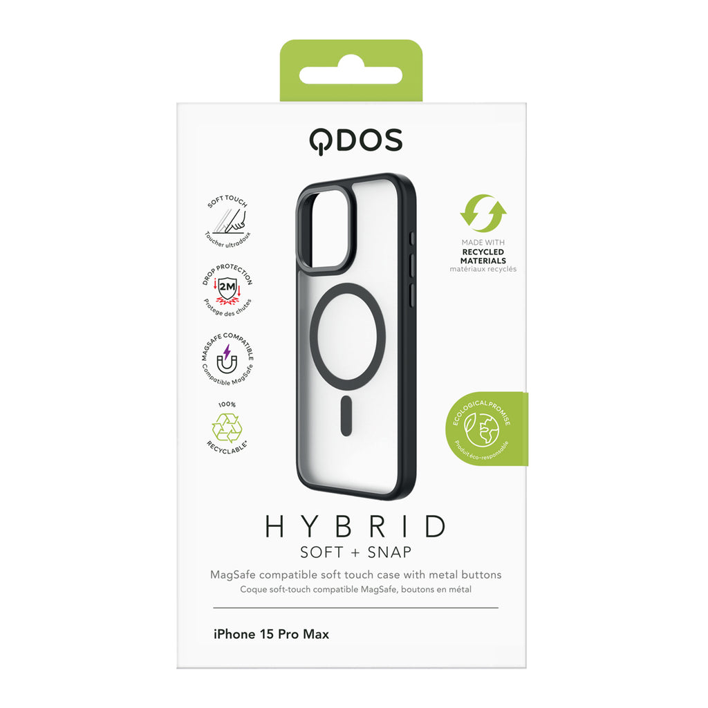 Hybrid Soft + Snap - Apple iPhone 15 Pro Max Case MagSafe Compatible - ClearBlack Titanium, showcasing product packaging in white