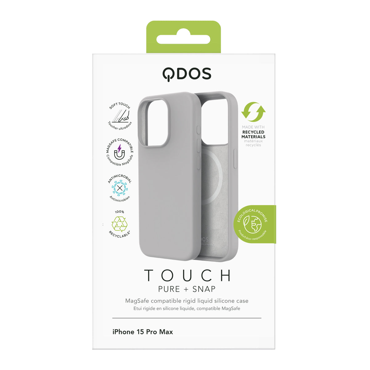 Touch Pure + Snap - Apple iPhone 15 Pro Max Case MagSafe Compatible - Natural Titanium, showcasing product packaging in white