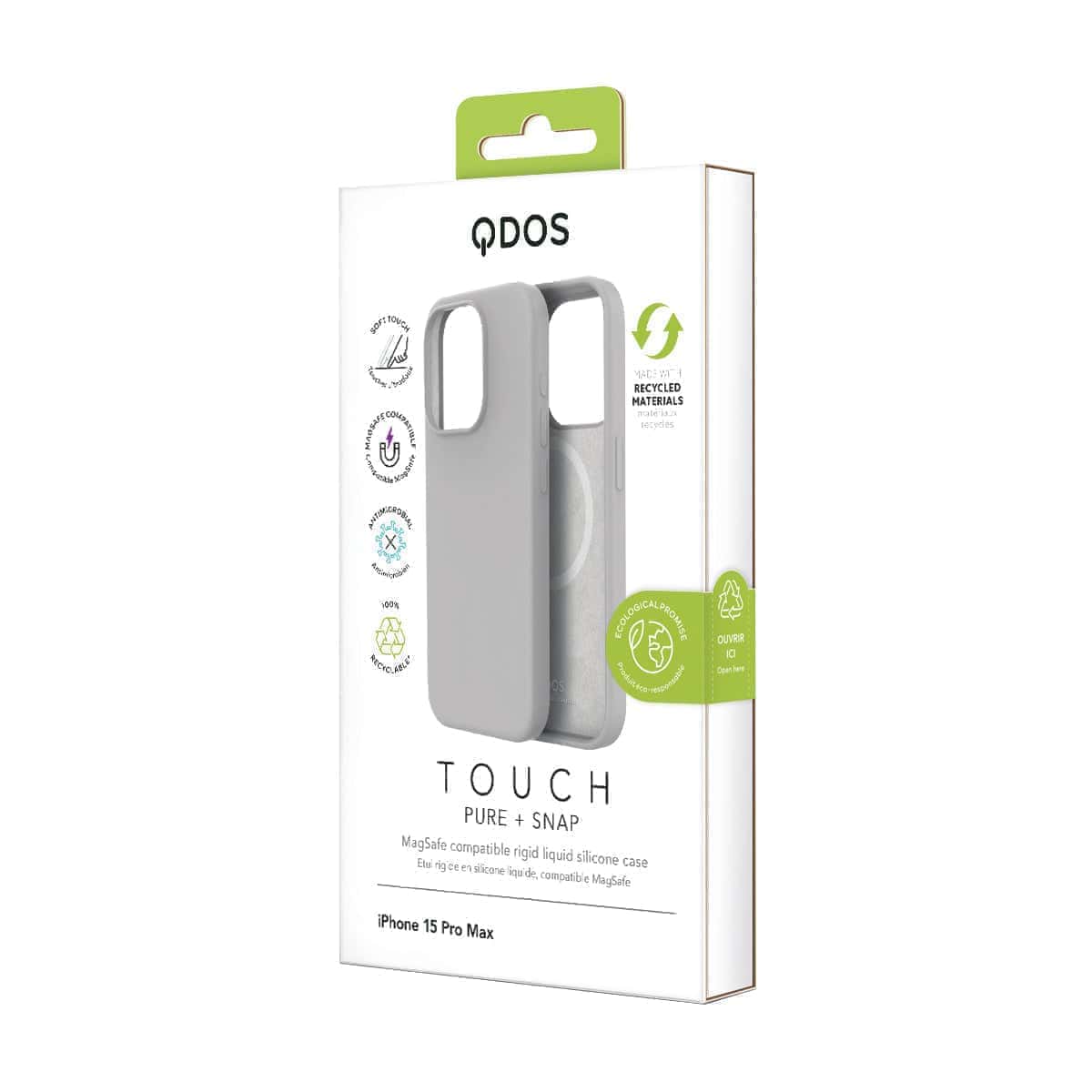 Touch Pure + Snap - Apple iPhone 15 Pro Max Case MagSafe Compatible - Natural Titanium, showcasing product packaging in white