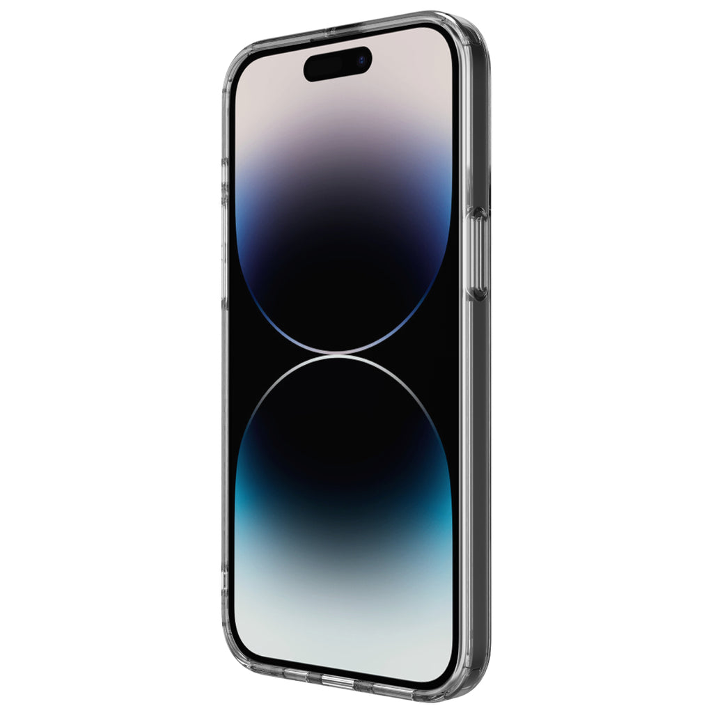 Hybrid - Apple iPhone 15 Pro Max Case - Clear, Angled Front View with Phone and Screen Display On