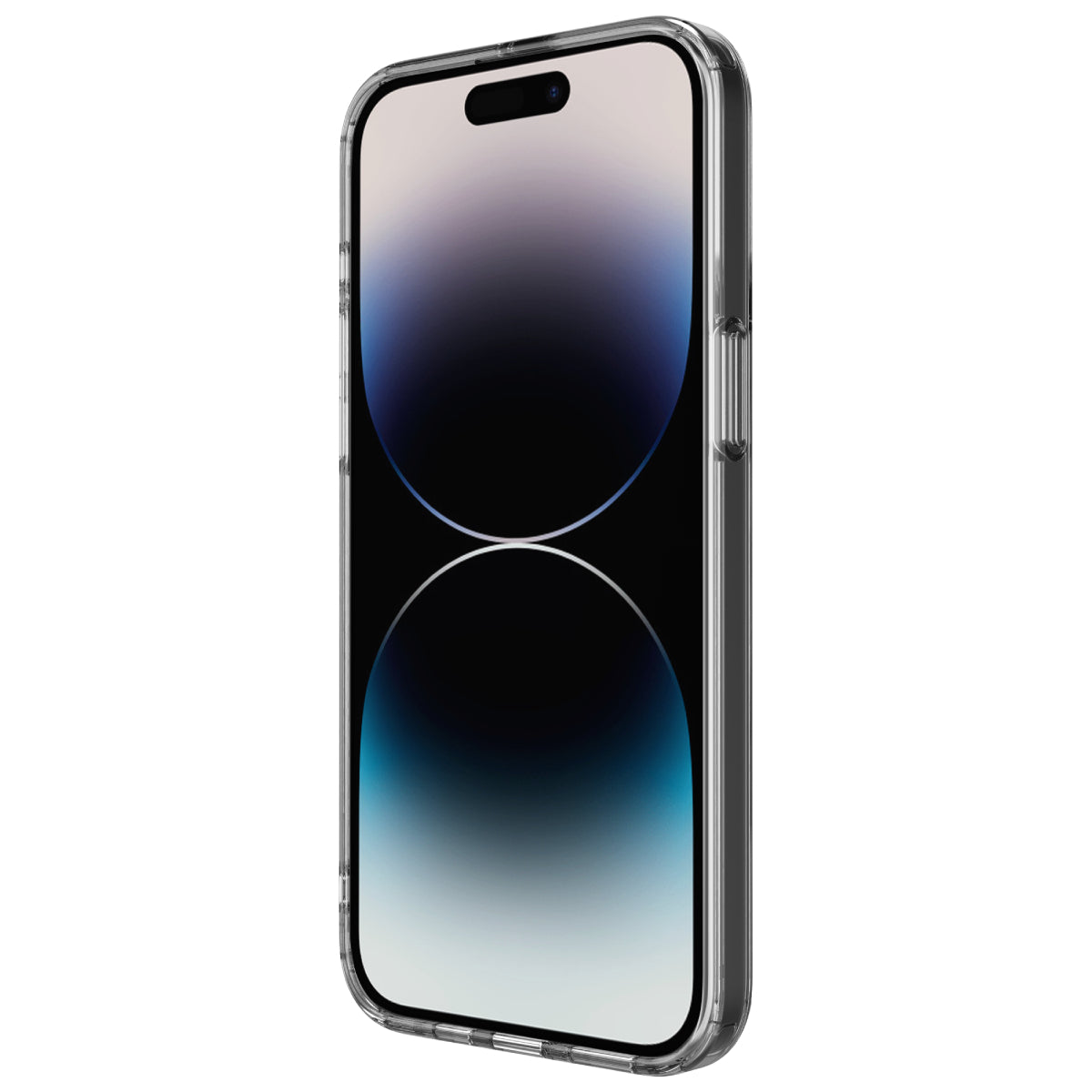 Hybrid - Apple iPhone 15 Pro Max Case - Clear, Angled Front View with Phone and Screen Display On