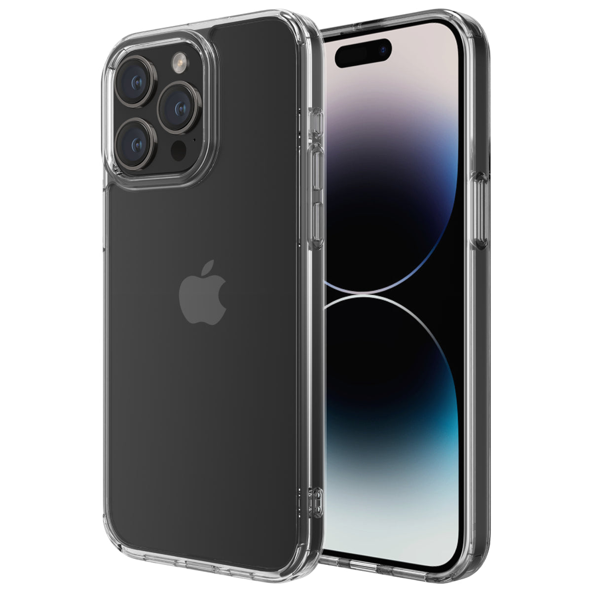 Hybrid - Apple iPhone 15 Pro Max Case - Clear, Side and Back View with Screen Display