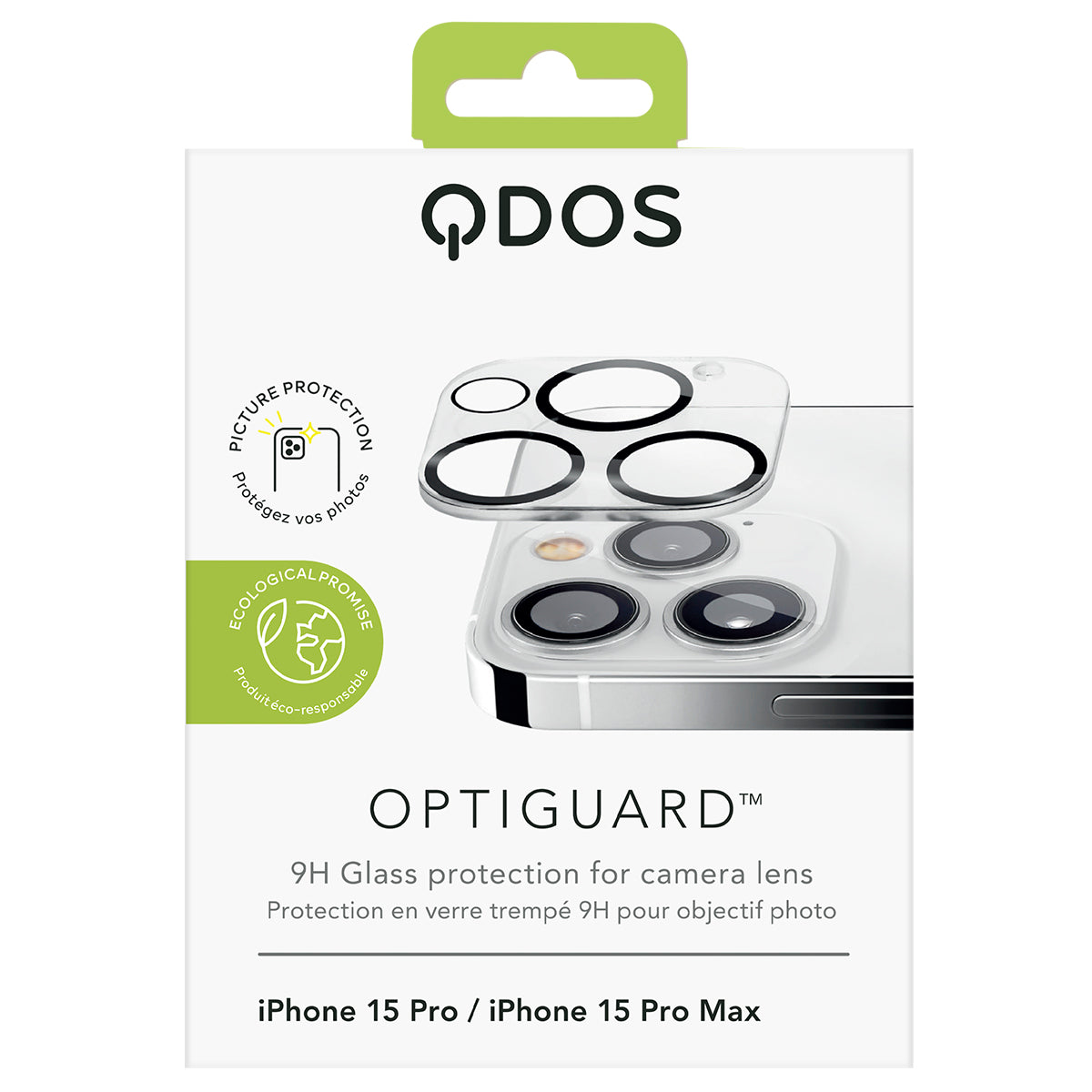 OptiGuard - Apple iPhone 15 Pro, iPhone 15 Pro Max Camera Lens Protector - Clear, Showcasing product packaging in white