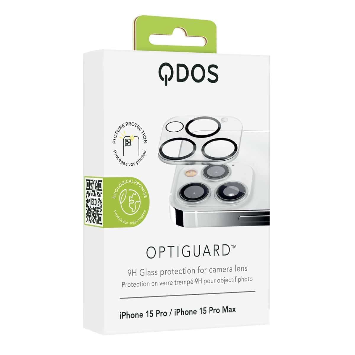 OptiGuard - Apple iPhone 15 Pro, iPhone 15 Pro Max Camera Lens Protector - Clear, Showcasing product packaging in white