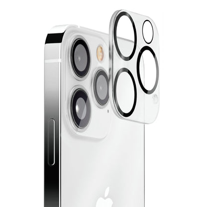 OptiGuard - Apple iPhone 15 Pro, iPhone 15 Pro Max Camera Lens Protector - Clear, Right Angled Close Up View of Camera Lens Protector apply to the Phone