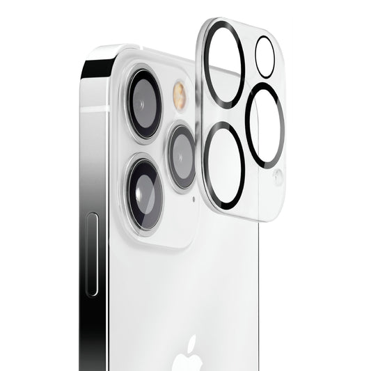 OptiGuard - Apple iPhone 15 Pro, iPhone 15 Pro Max Camera Lens Protector - Clear, Right Angled Close Up View of Camera Lens Protector apply to the Phone