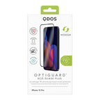 OptiGuard Eco Glass Plus - Apple iPhone 15 Pro Screen Protector - Clear, showcasing product packaging in white.