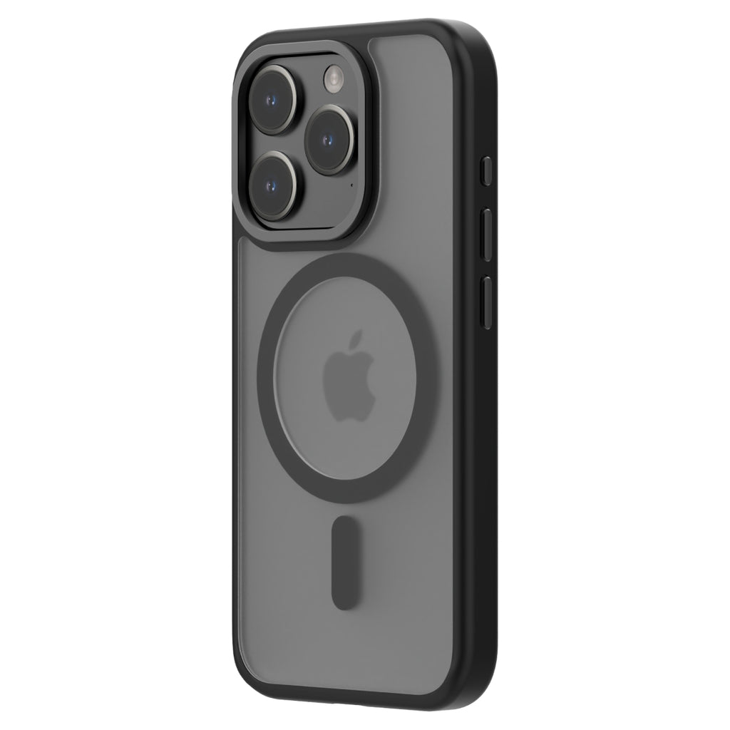 Hybrid Soft + Snap - Apple iPhone 15 Pro Case MagSafe Compatible - Clear Black Titanium, Angled Rear View Frosted  Back with Phone