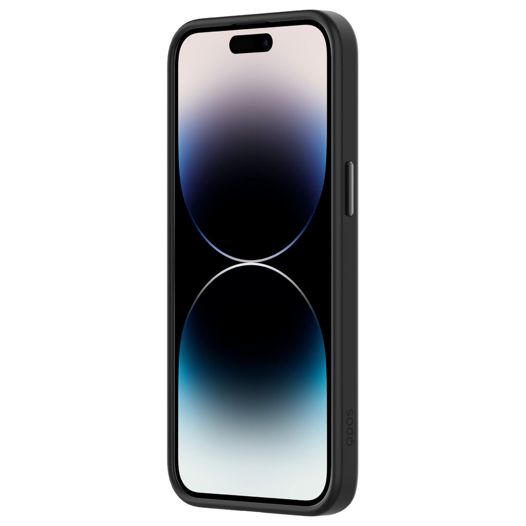 Hybrid Soft + Snap - Apple iPhone 15 Pro Case MagSafe Compatible - Clear Black Titanium, Angled Front View with Phone and Screen Display On