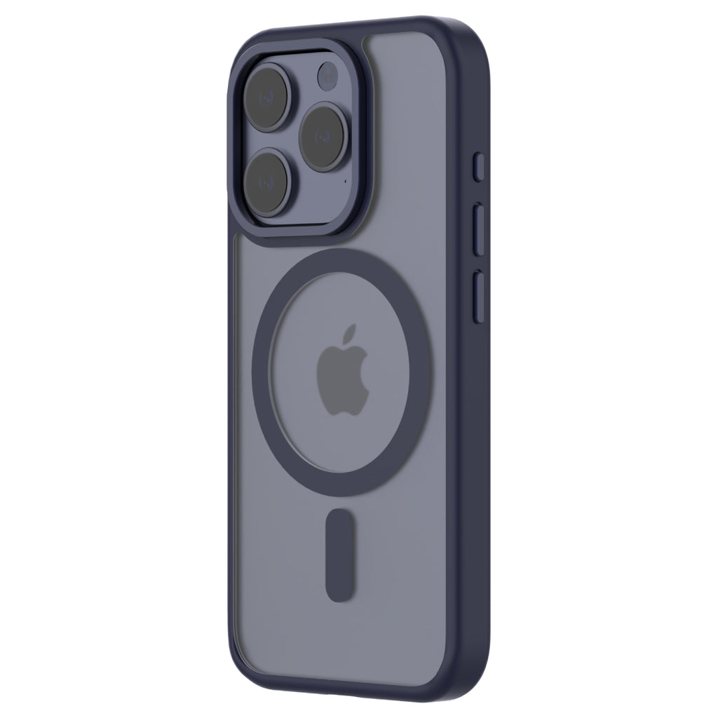 Hybrid Soft + Snap - Apple iPhone 15 Pro Case MagSafe Compatible - Clear Blue Titanium, Angled Rear View Frosted  Back with Phone