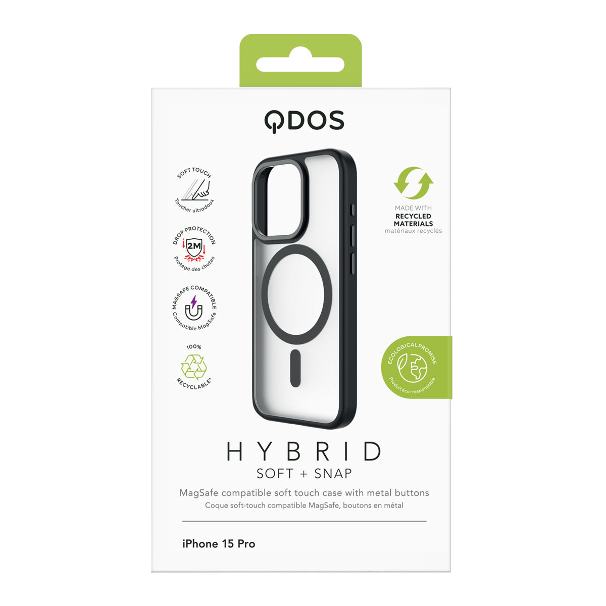 Hybrid Soft + Snap - Apple iPhone 15 Pro Case MagSafe Compatible - Clear Black Titanium, showcasing product packaging in white