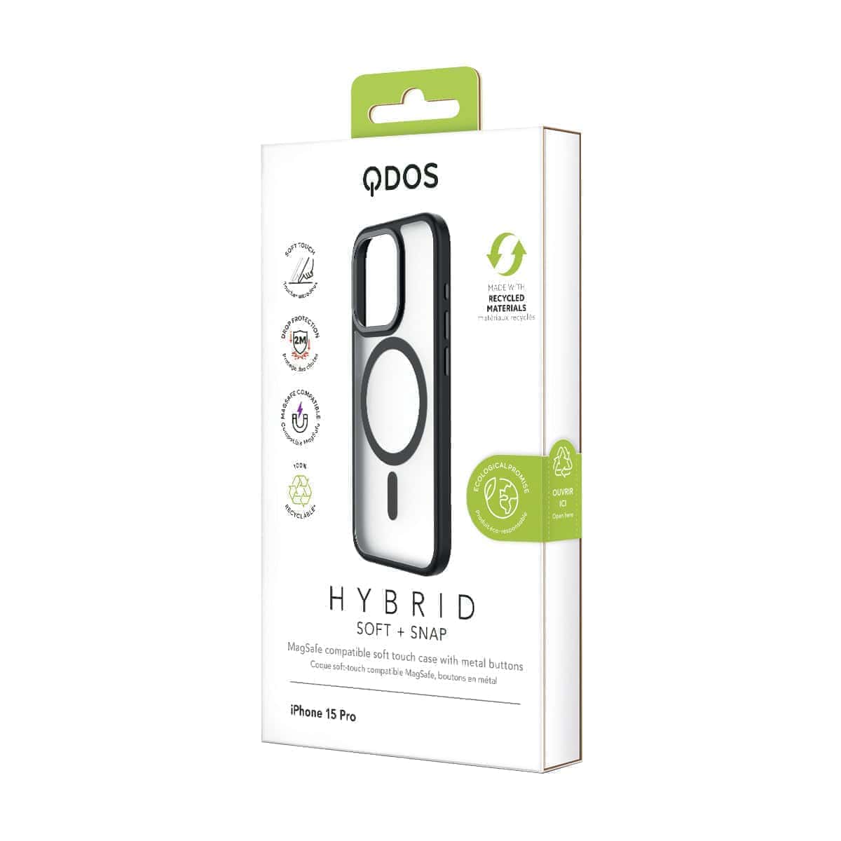 Hybrid Soft + Snap - Apple iPhone 15 Pro Case MagSafe Compatible - Clear Black Titanium, showcasing product packaging in white