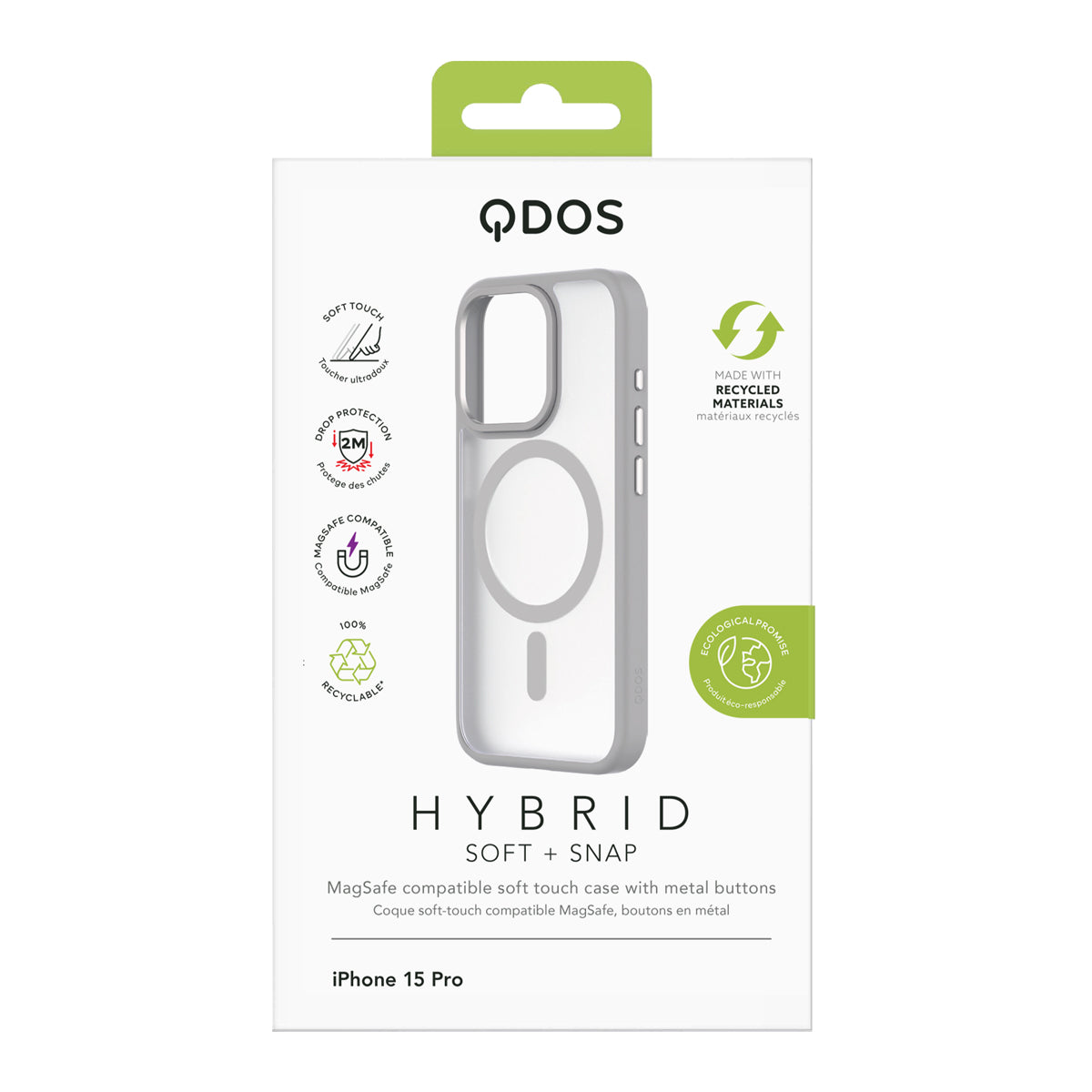 Hybrid Soft + Snap - Apple iPhone 15 Pro Case MagSafe Compatible - Clear Natural Titanium, showcasing product packaging in white