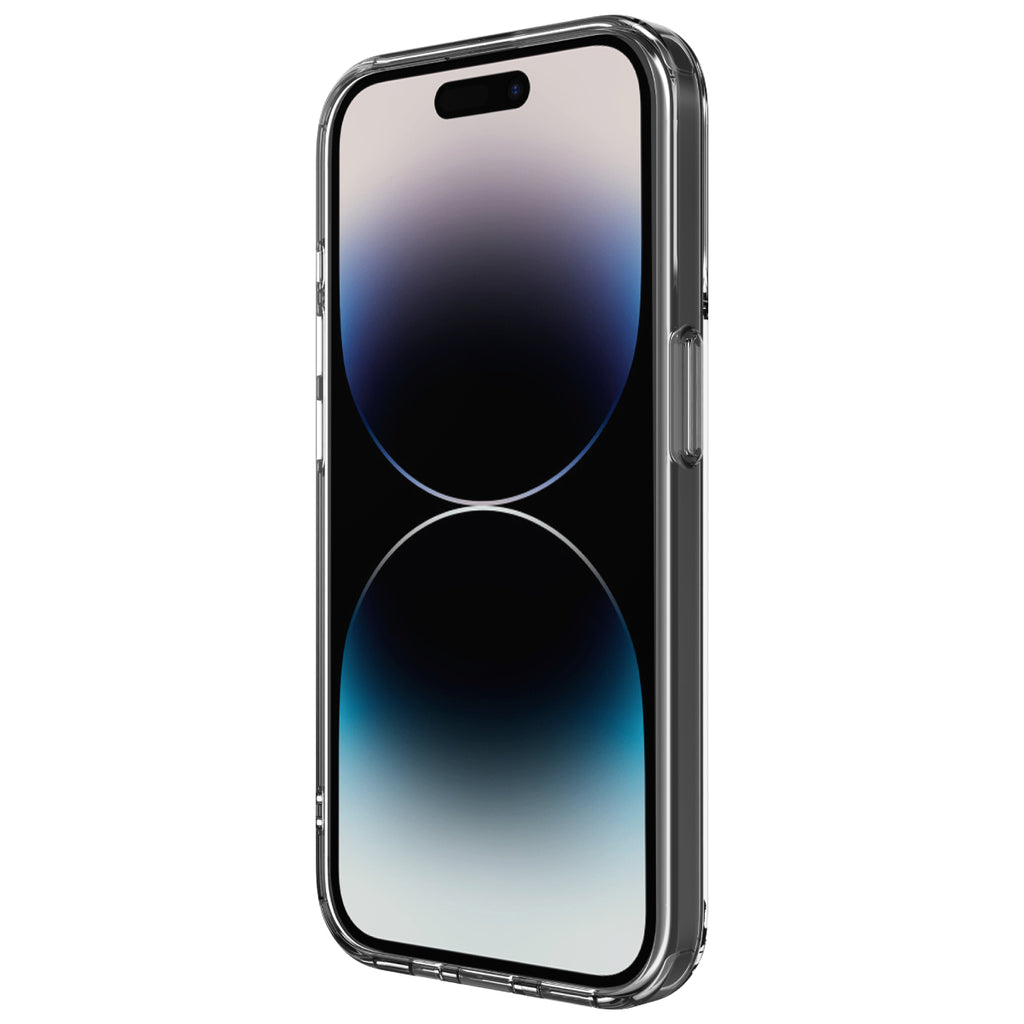 Hybrid - Apple iPhone 15 Pro Case - Clear, Angled Front View with Phone and Screen Display On