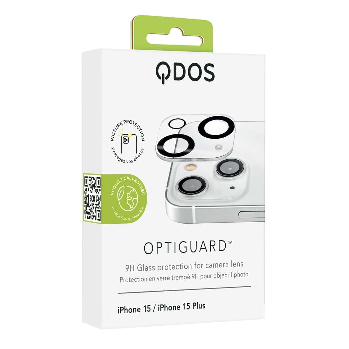 OptiGuard - Apple iPhone 15, iPhone 15 Plus Camera Lens Protector - Clear, Showcasing product packaging in white