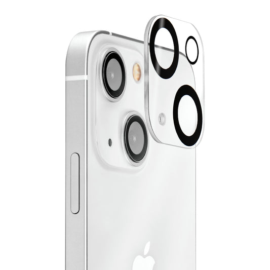 OptiGuard - Apple iPhone 15, iPhone 15 Plus Camera Lens Protector - Clear, Right Angled Close Up View of Camera Lens Protector apply to the Phone
