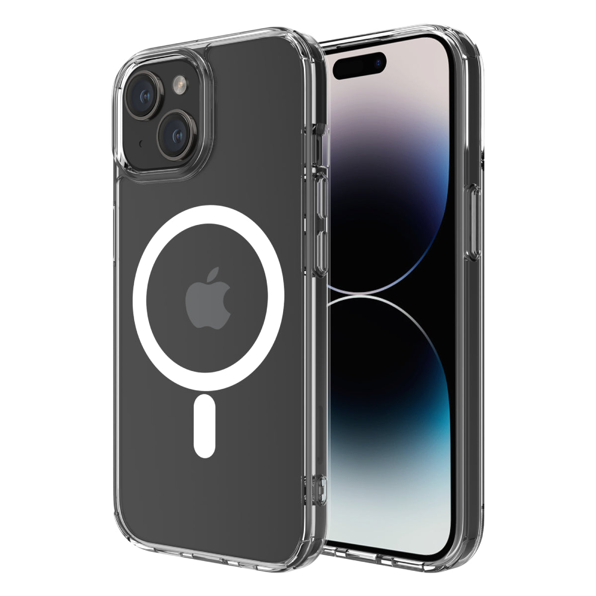 Hybrid Force + Snap - Apple iPhone 15 Case MagSafe Compatible - Clear, Side and Back View with Screen Display