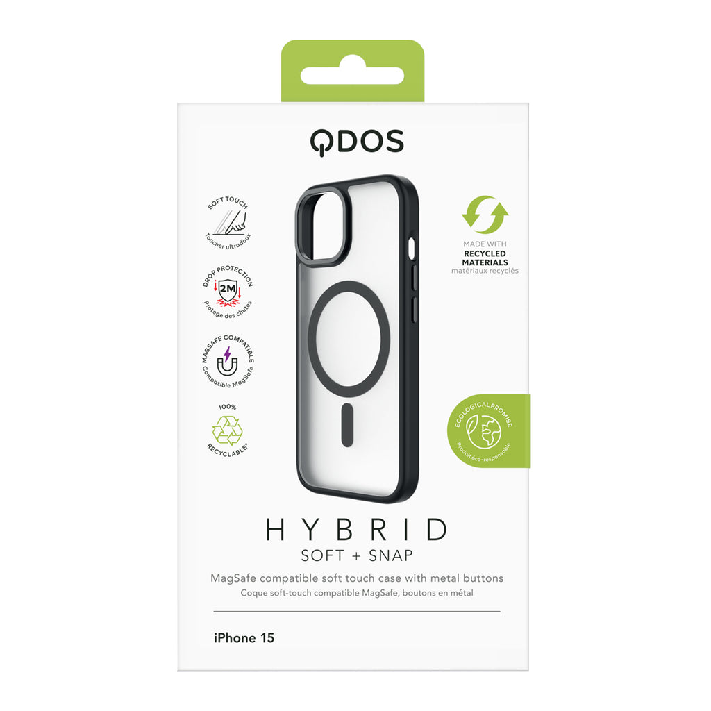 Hybrid Soft + Snap - Apple iPhone 15 Case MagSafe Compatible - Clear Black, showcasing product packaging in white