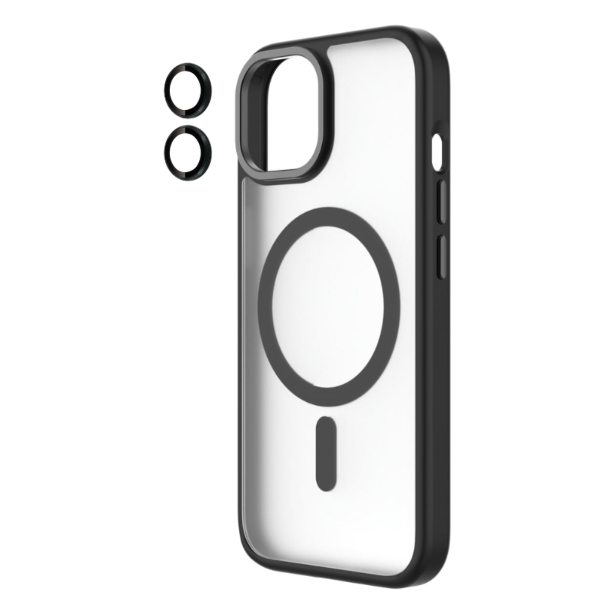 Hybrid Soft + Snap - iPhone 15 Case MagSafe Compatible with Camera Lens Protector - Clear | Black