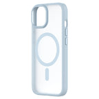 Hybrid Soft + Snap - Apple iPhone 15 Case MagSafe Compatible - Clear Blue, Angled Rear View Frosted  Back Without Phone