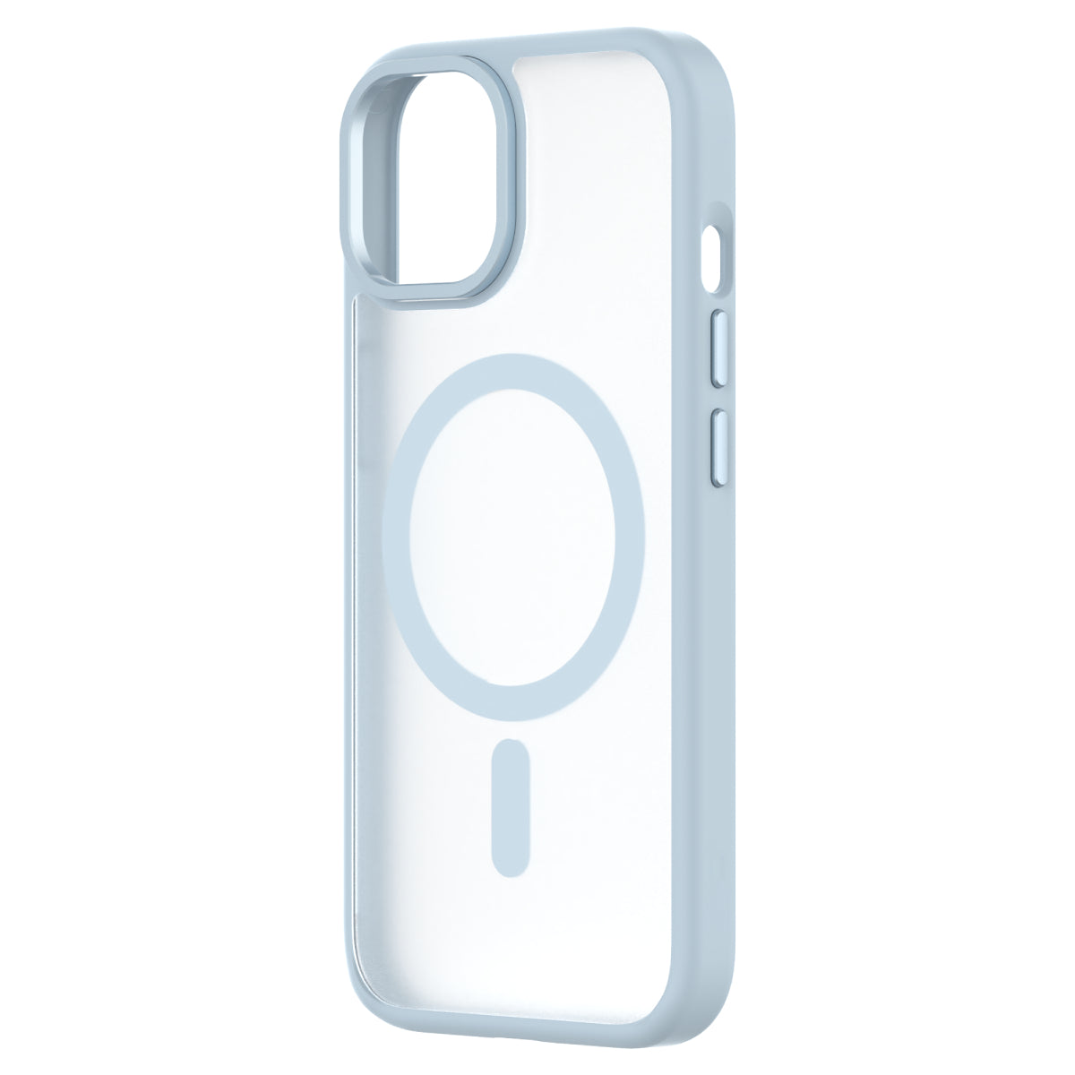 Hybrid Soft + Snap - Apple iPhone 15 Case MagSafe Compatible - Clear Blue, Angled Rear View Frosted  Back Without Phone