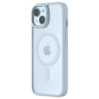 Hybrid Soft + Snap - Apple iPhone 15 Case MagSafe Compatible - Clear Blue, Angled Rear View Frosted  Back with Phone