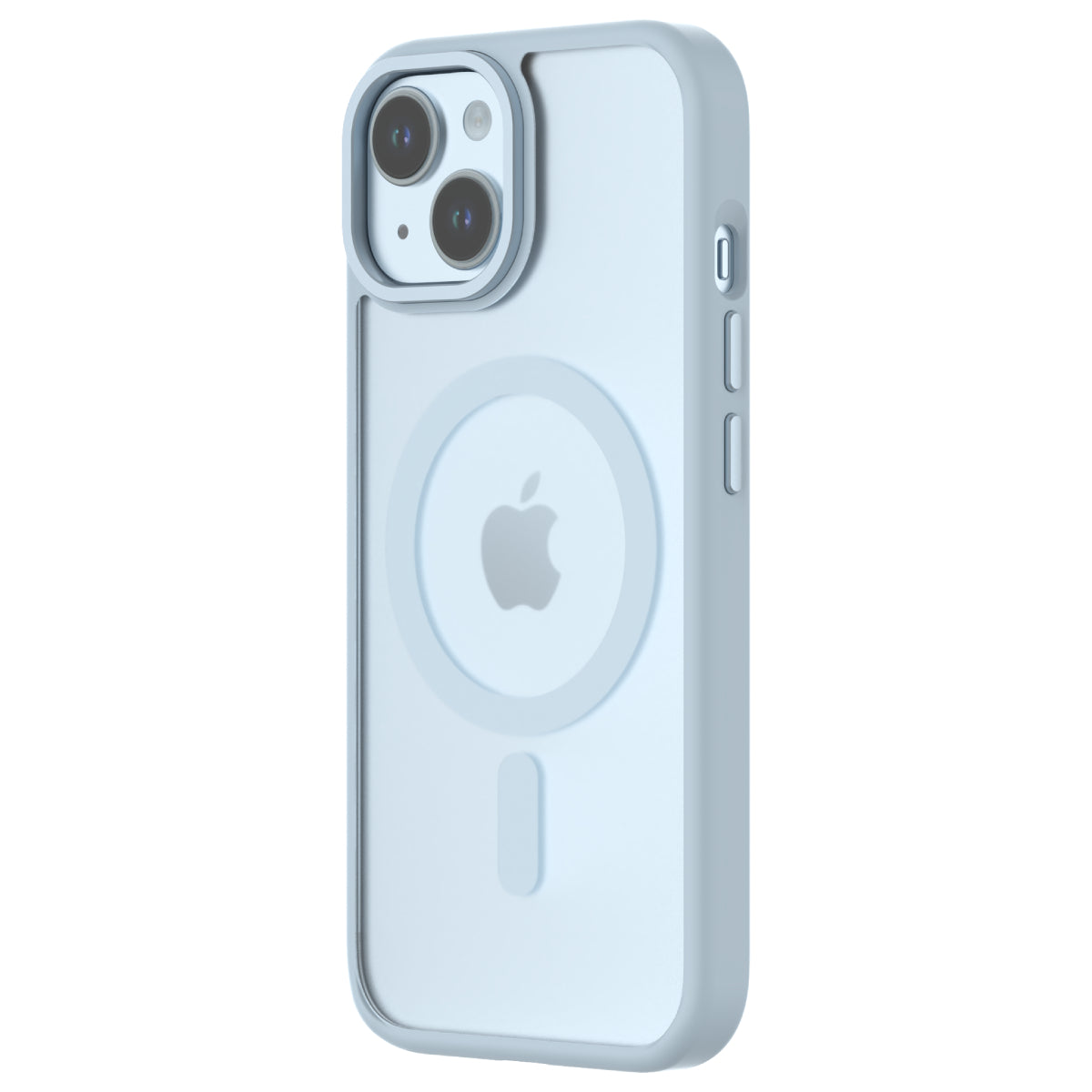 Hybrid Soft + Snap - Apple iPhone 15 Case MagSafe Compatible - Clear Blue, Angled Rear View Frosted  Back with Phone