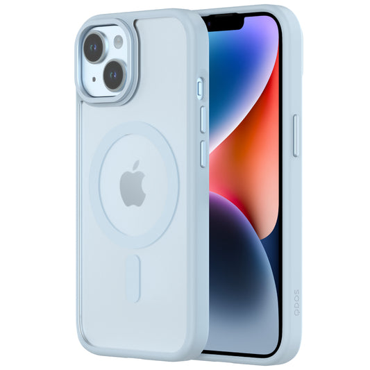 Hybrid Soft + Snap - Apple iPhone 15 Case MagSafe Compatible - Clear Blue, Side and Back View with Screen Display