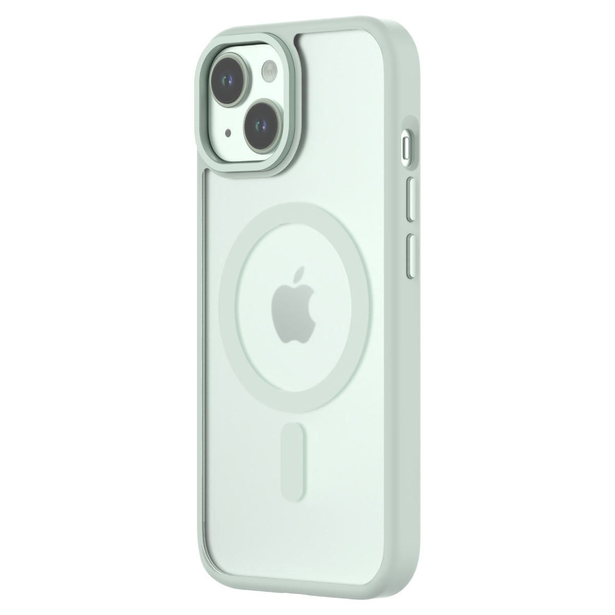 Hybrid Soft + Snap - Apple iPhone 15 Case MagSafe Compatible - Clear Green, Angled Rear View Frosted  Back with Phone