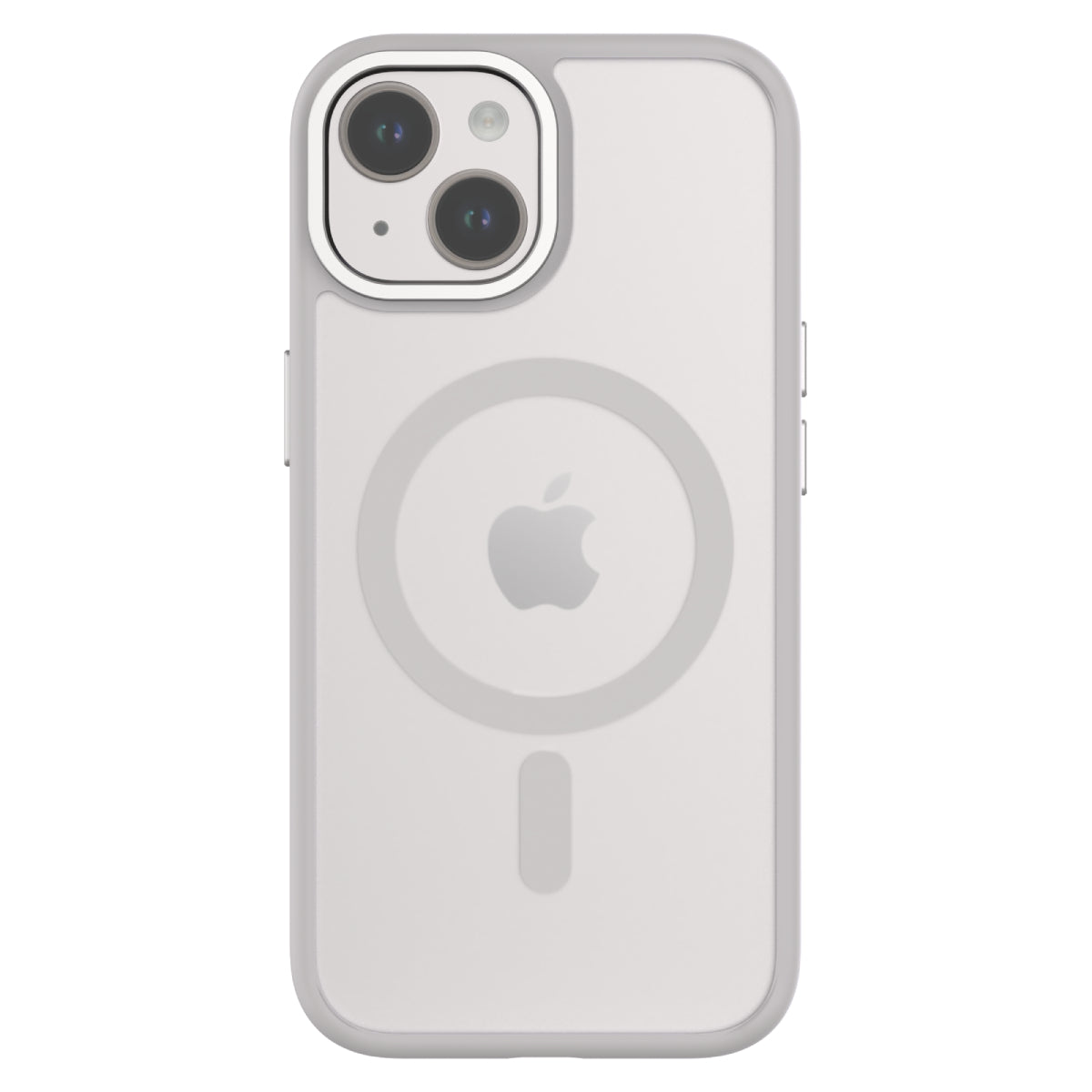 Hybrid Soft + Snap - Apple iPhone 15 Case MagSafe Compatible - Clear Grey, Rear View Frosted  Back with Phone