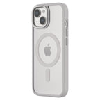 Hybrid Soft + Snap - Apple iPhone 15 Case MagSafe Compatible - Clear Grey, Angled Rear View Frosted  Back with Phone