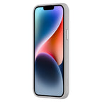 Hybrid Soft + Snap - Apple iPhone 15 Case MagSafe Compatible - Clear Grey, Angled Front View with Phone and Screen Display On