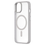 Hybrid Soft + Snap - Apple iPhone 15 Case MagSafe Compatible - Clear Grey, Angled Rear View Frosted  Back Without Phone