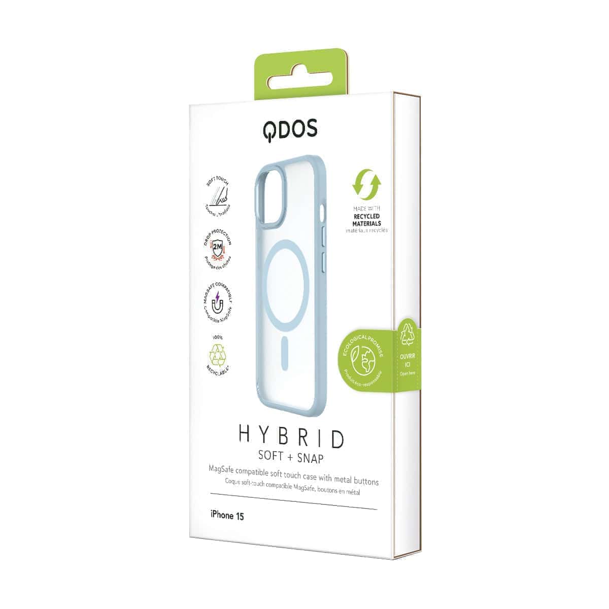 Hybrid Soft + Snap - Apple iPhone 15 Case MagSafe Compatible - Clear Blue, showcasing product packaging in white