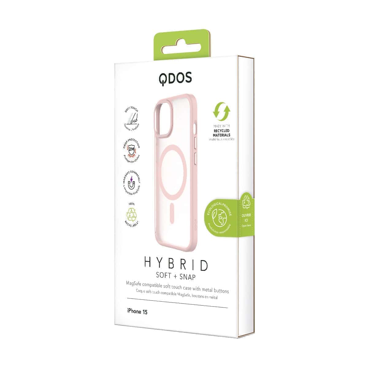 QDOS iPhone 15 HYBRID SOFT SNAP Case Clear/Pink, MagSafe